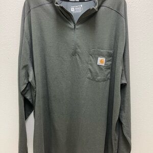 Carhartt Forced Relaxed Fit Mock-Neck Gray Long-Sleeve Quarter Zip Pocket Shirt